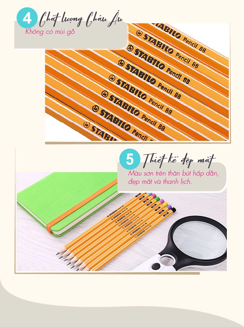 Combo bộ bút chì gỗ STABILO Pencil 2B đầu đen PC88