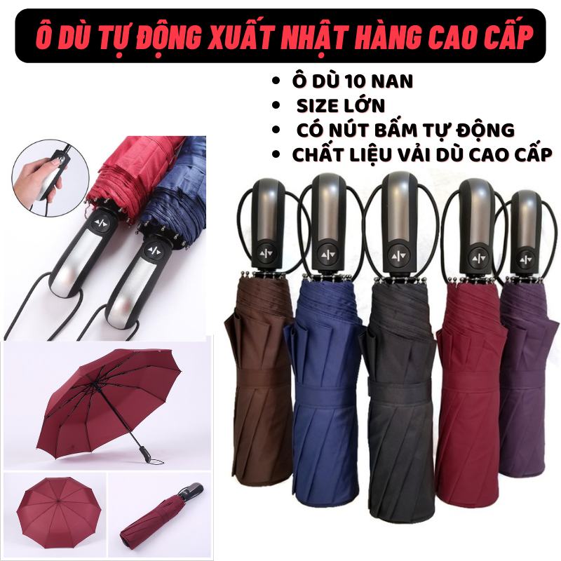 Ô DÙ 10 NAN SIZE LỚN ĐÓNG MỞ TỰ ĐỘNG BẰNG NÚT BẤM CHỐNG TIA UV  - VẢI DÙ CAO CẤP HÀNG XUẤT NHẬT - DÙ ĐI MƯA GẤP GỌN CHỐNG TIA UV  CAO CẤP