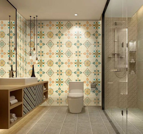 [HCM]CUÔN 3M Decal dán bếp tráng nhôm cách nhiệt ô hoa văn hiện đại vàng kem khổ 60cm keo sẵn