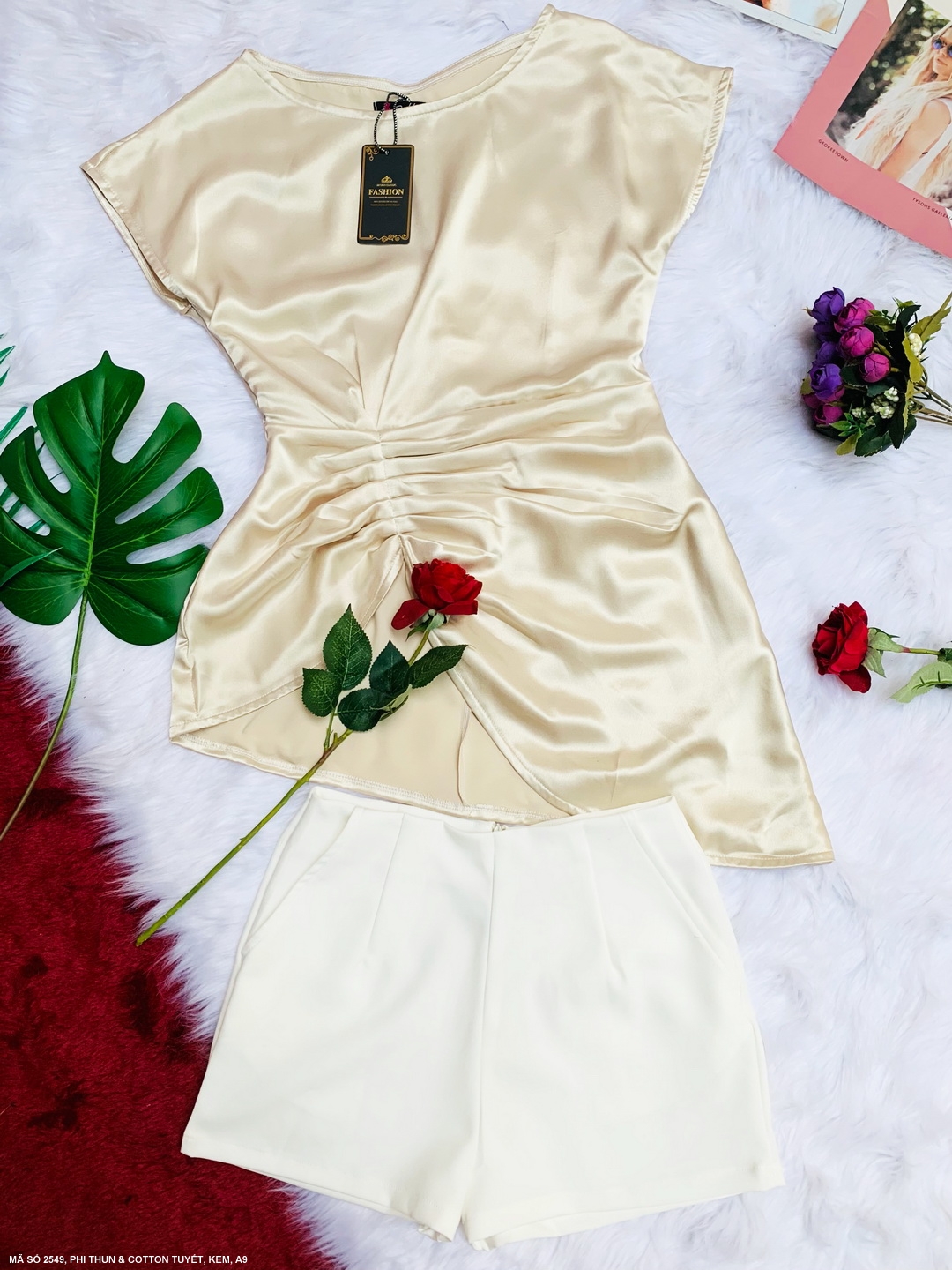 MYDU SHOP | MS 2549 Set Bộ Quần Sọt Màu Kem – Nhẹ Nhàng, Thanh Lịch, Dễ Mặc