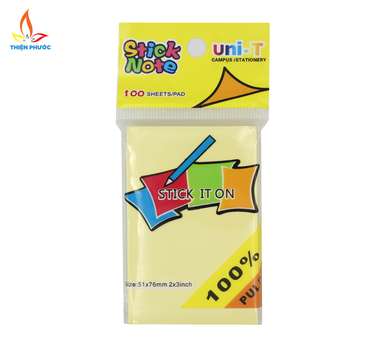 Giấy note vàng ghi chú uni-t, 100 tờ 10 xấp sukado