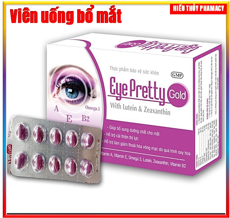 Viên Uống sáng Mắt Eye Pretty Gold giúp Sáng Mắt giảm Nhức Mỏi Mắt , Khô Mắt Tăng Cường thị lực cho mắt làm giảm triệu chứng thoái hóa điểm vàng ở mắt -Thành Phần Từ Lutein- Zeaxanthin., omega3 .... - Hộp 30 viên
