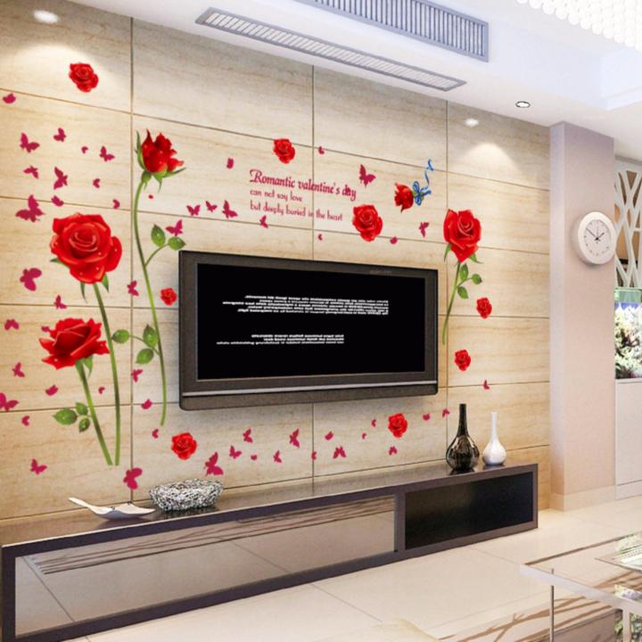 Decal dán tường HOA HỒNG ĐỎ 9195 Sticker Tranh Dán Tường -Decal dán tường cây xanh