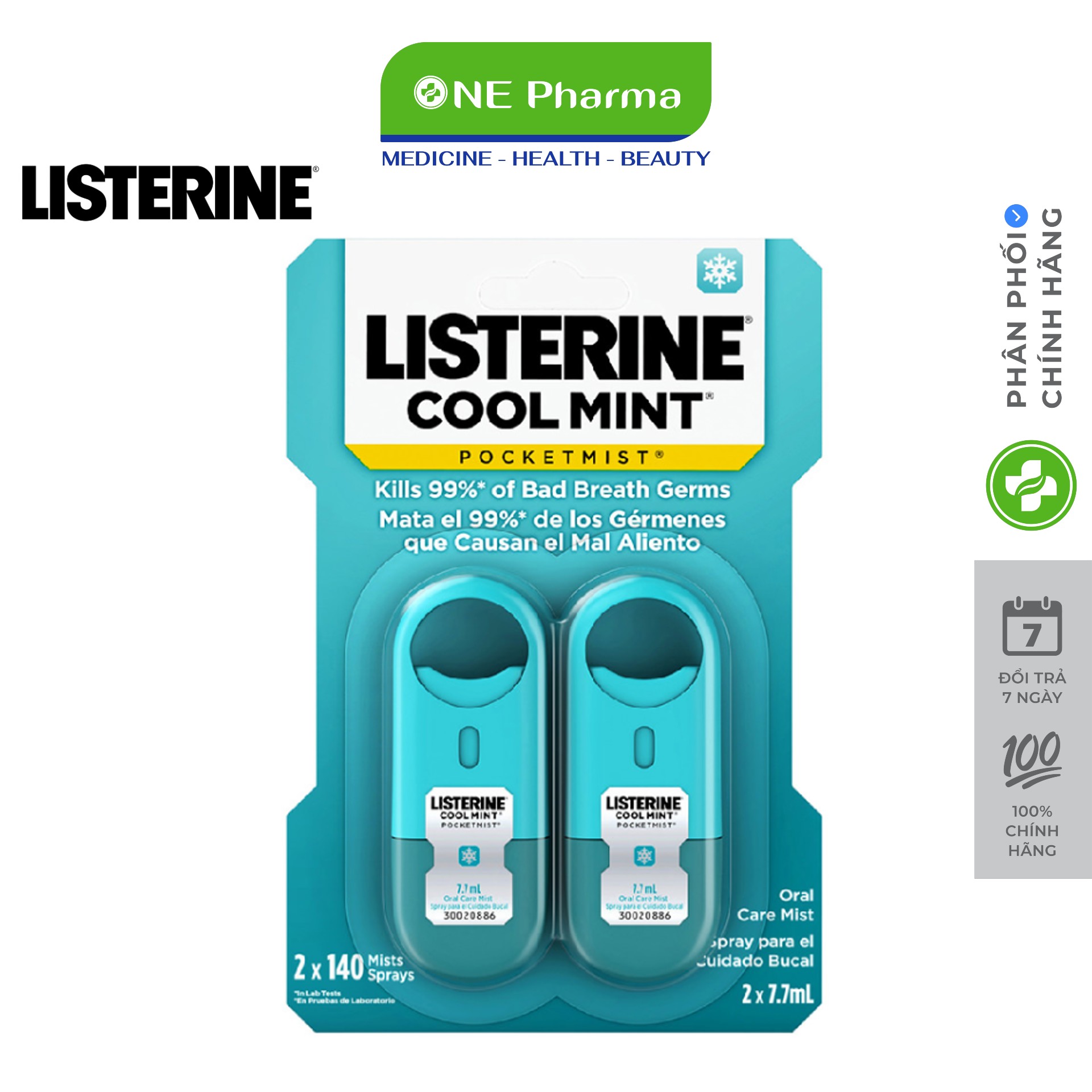 Xịt Thơm Miệng Listerine Cool Mint Pocketmist - 2 chai x 7.7ml