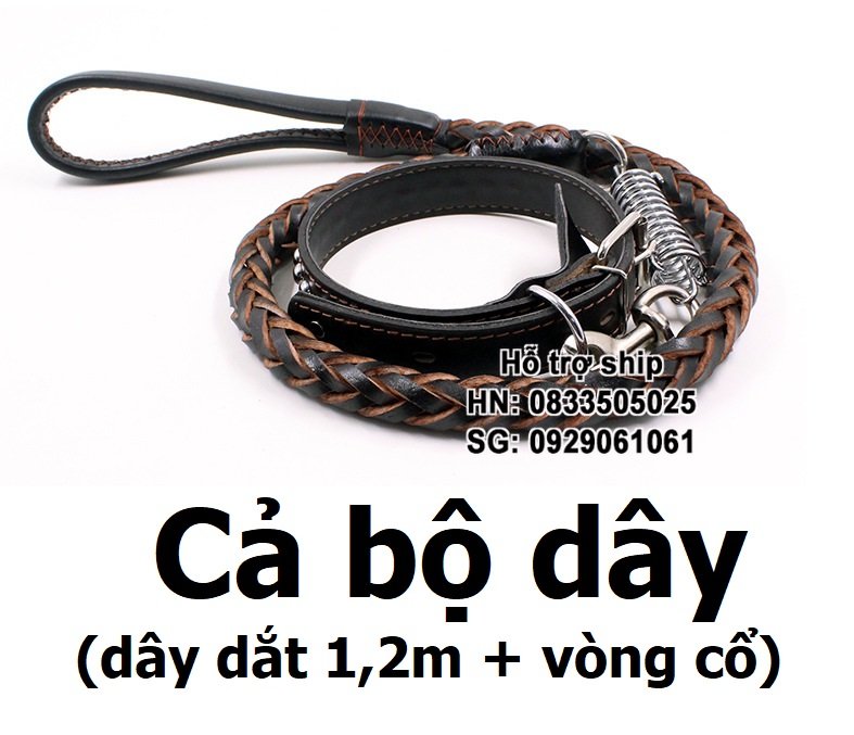 Hanpet - Dây dắt chó lớn bằng da bò tết, dây dắt có trợ lực chó trên 20kg