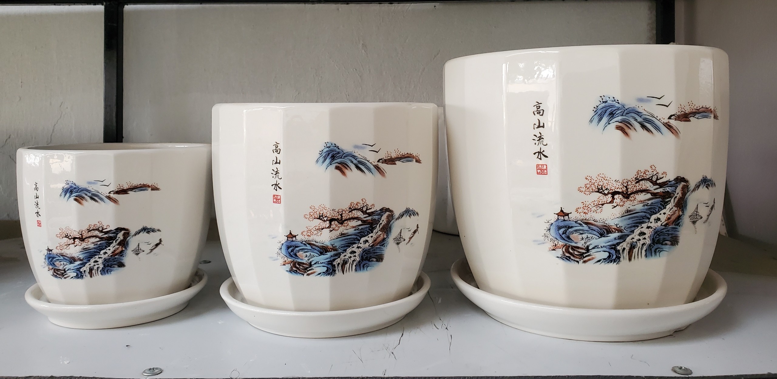 Chậu Sứ Bát Tràng Cao Cấp Kèm Đĩa