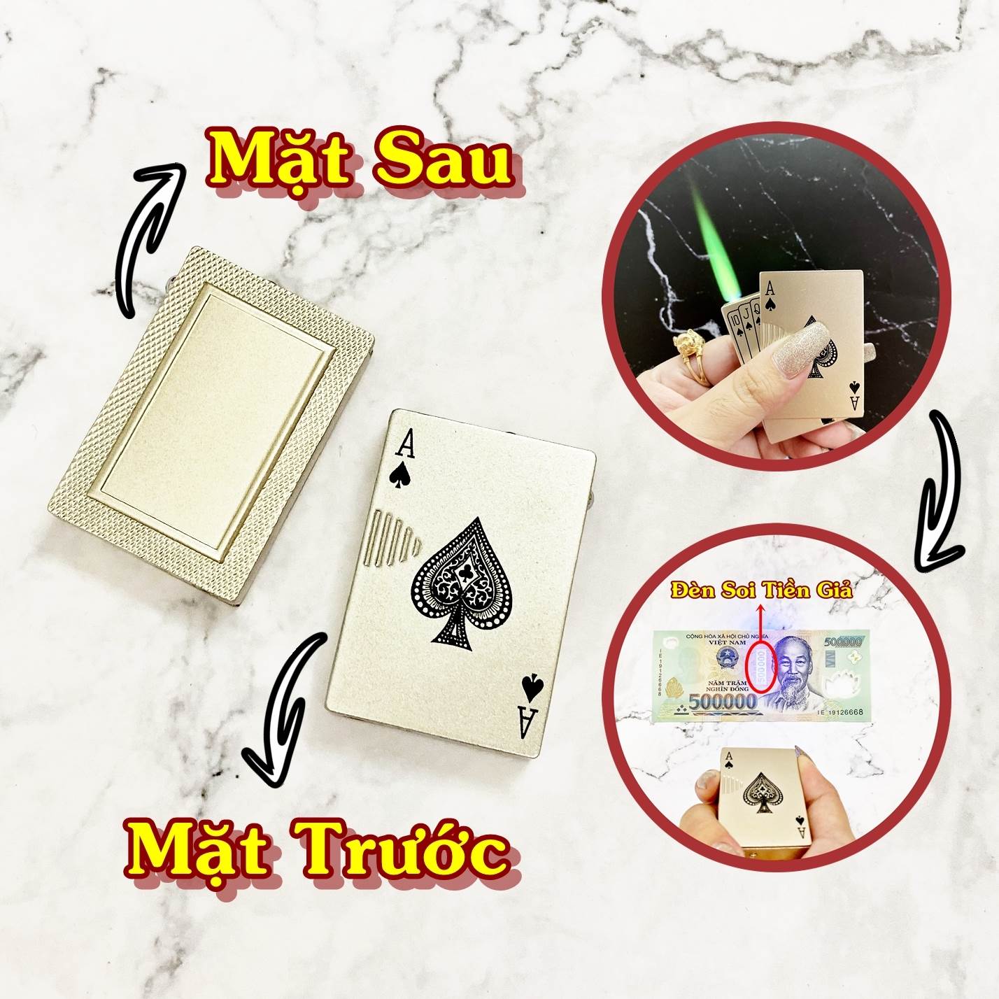 BẬT LỬA KHÈ HÌNH LÁ BÀI - CÓ ĐÈN SOI TIỀN GIẢ - (XÀI GAS )