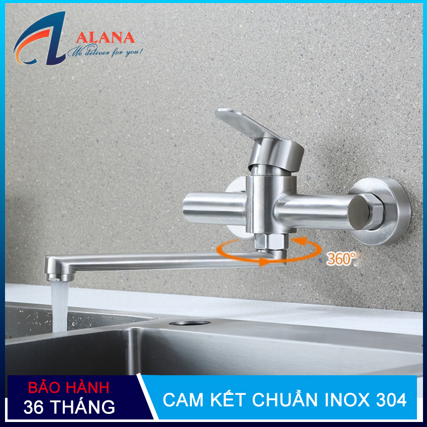 Vòi rửa bát gắn tường Richome OS633 inox 304, 2 đường nước nóng và lạnh, cần xoay 360 độ- dễ dàng lắp đặt và sử dụng - bảo hành 3 năm toàn quốc