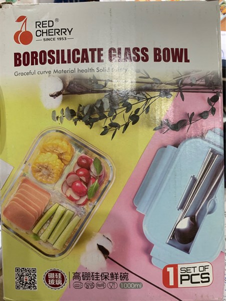 Bộ Hộp Đựng Cơm Giữ Nhiệt Chia 3 Ngăn , Hộp Đựng Cơm Văn Phòng Bằng Thủy Tinh 1000ml Chia Ngăn Chống Tràn Dùng Cho Lò Vi Sóng