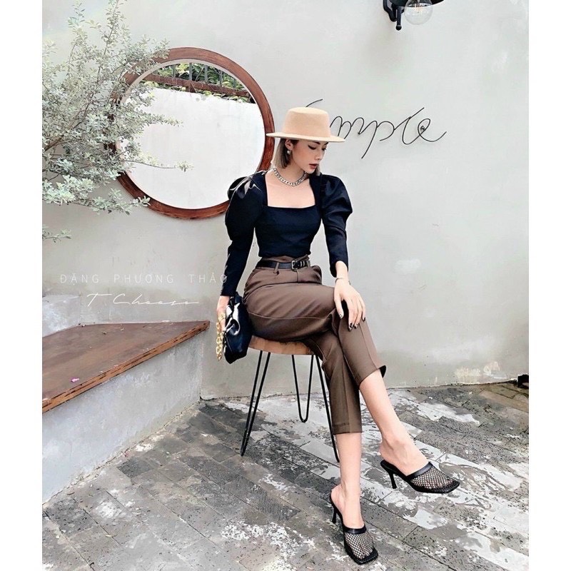 Quần Baggy Sẻ Cạp Lưng cao kèm đai