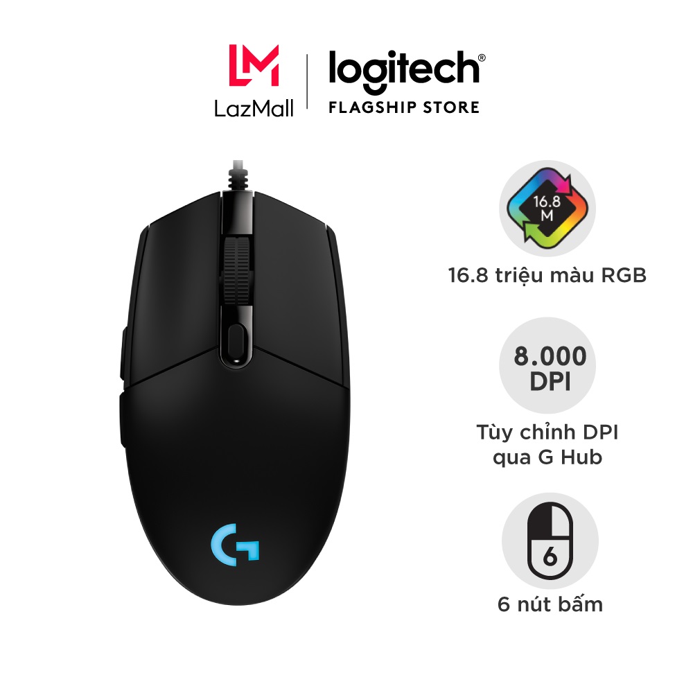 Chuột game có dây Logitech G102 Lightsync - Tùy chỉnh RGB, 6 nút lập trình, nhẹ, 8000 DPI, cảm biến...