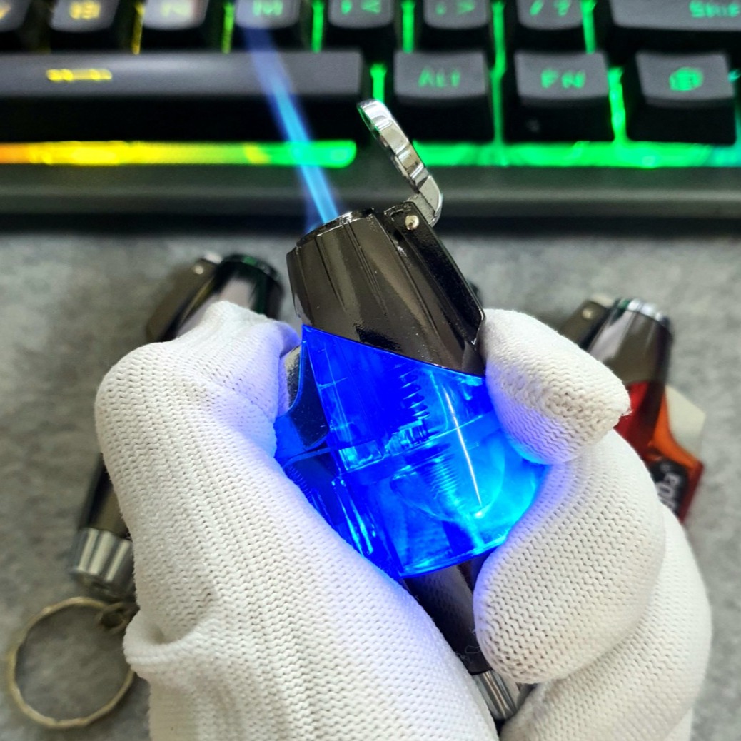 [HCM]Bật Lửa Gas Khò Móc Khóa Có Đèn Led Xanh - Đỏ ( Xài Gas - Lửa Khò - Nhiều Màu)