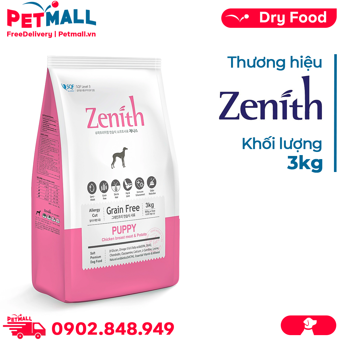 3KG - Thức ăn hạt mềm Zenith Chó Con - Korea Petmall