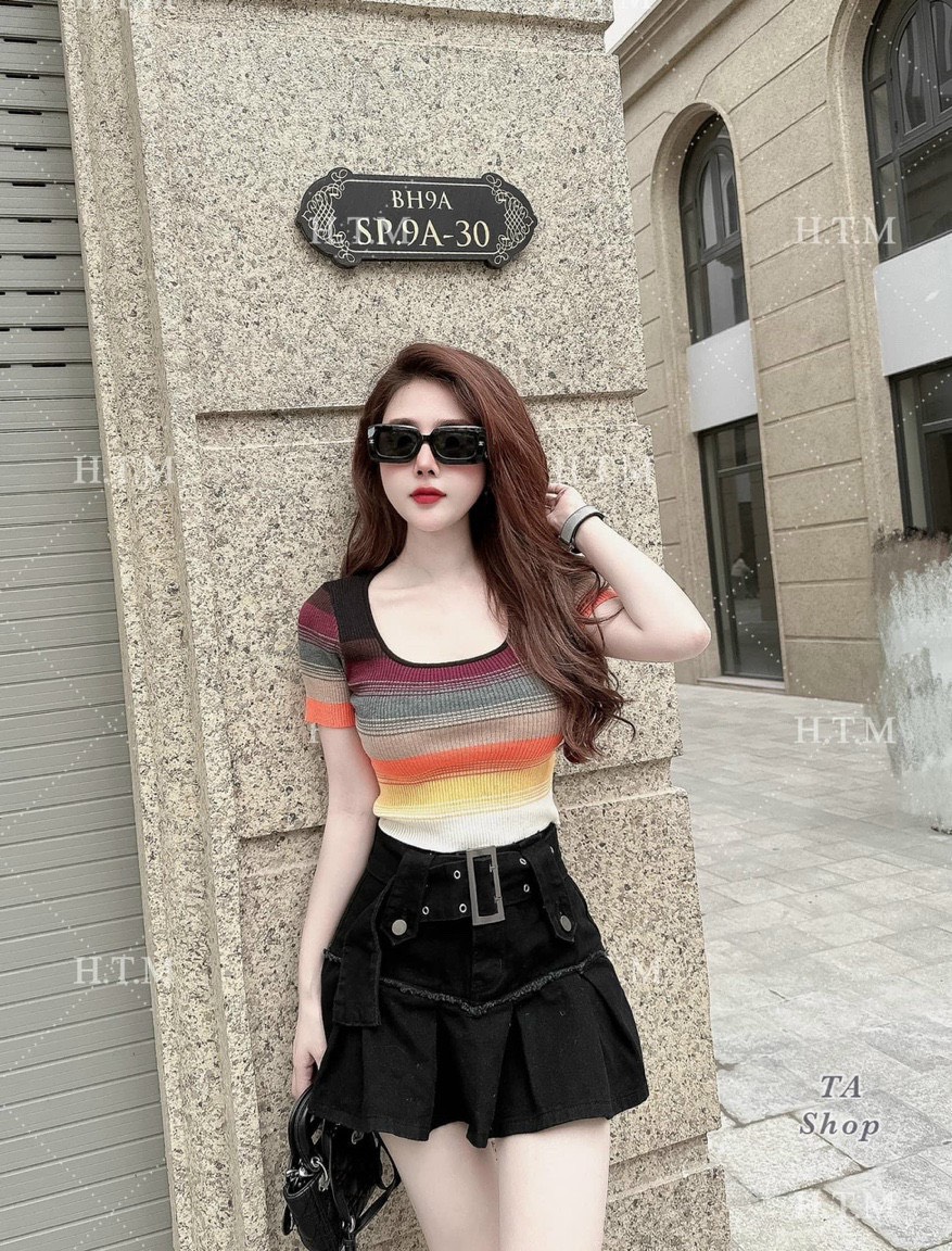 Áo len mtg loang cổ vuông Hàng QC
