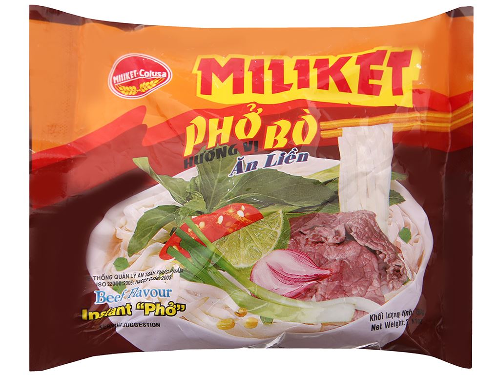 Thùng 10/ 30 gói phở bò miliket gói 60g 00606