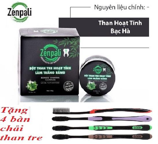 BỘT THAN TRE HOẠT TÍNH LÀM TRẮNG RĂNG ZENPALI + TẶNG KÈM SET 4 BÀN CHẢI ĐÁNH RĂNG THAN HOẠT TÍNH CAO CẤP