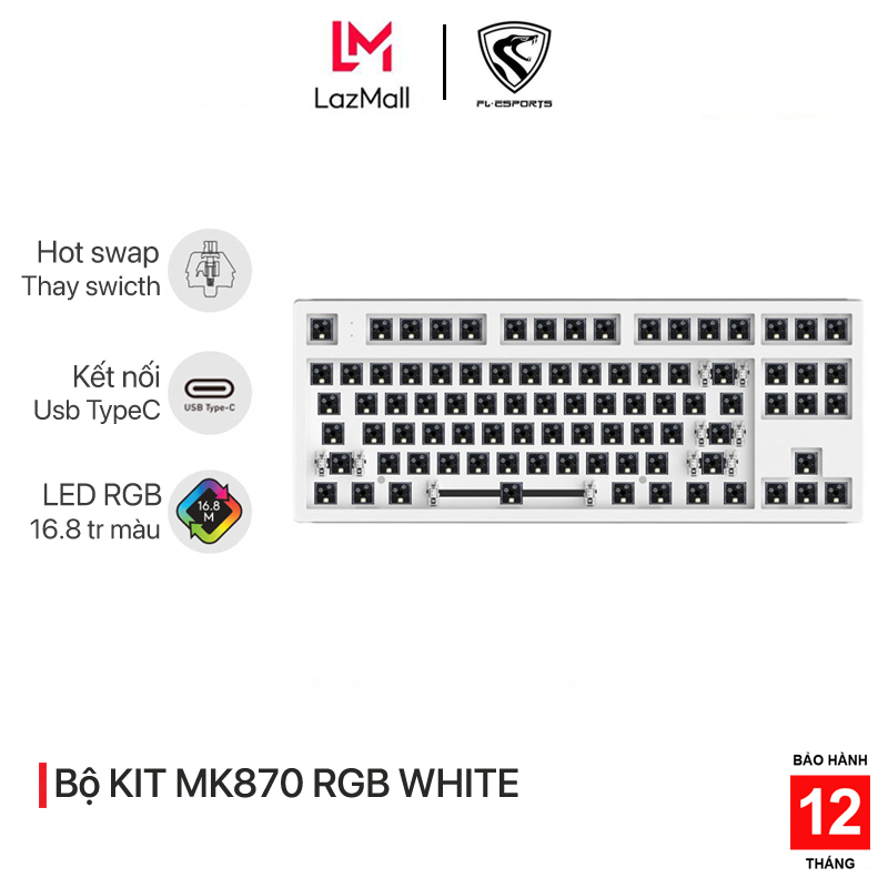 Bộ KIT bàn phím cơ FL-Esports MK870 RGB White - Mạch xuôi - Sẵn foam - Hàng chính hãng