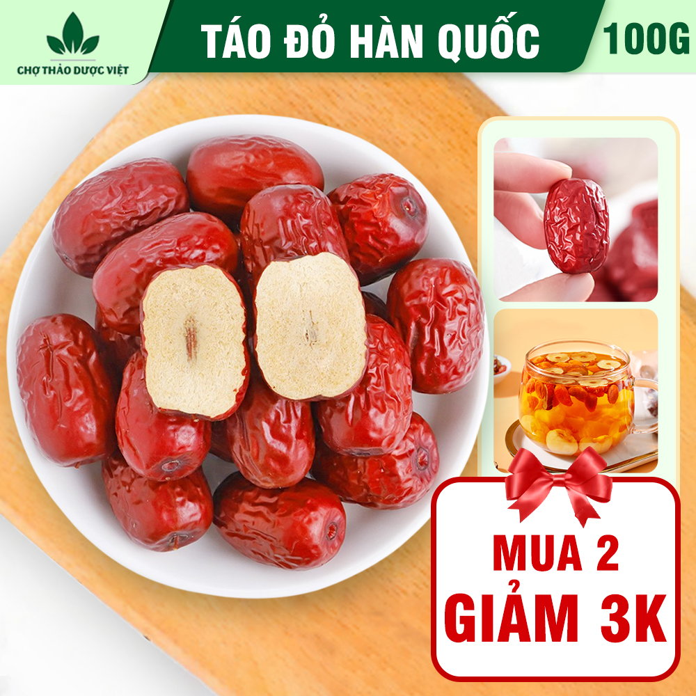 Táo đỏ Hàn Quốc 100g, trà táo đỏ Tân Cương, quả to, dày thịt, hạt nhỏ, vị ngọt, dùng ăn vặt, pha trà, hầm canh