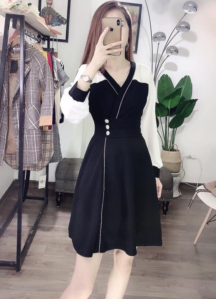 Đầm Voan Cổ V Thời Trang Công Sở TTSA0535