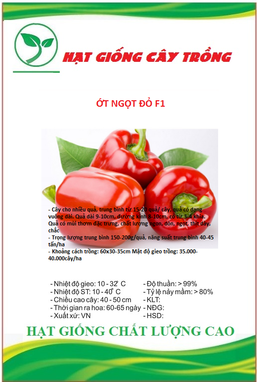Hạt giống ớt chuông ngọt f1 đỏ ct321 - gói 10 hạt