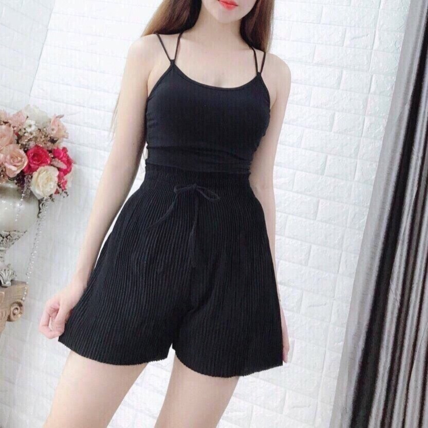 Quần đùi dập ly Quần đùi xếp ly nữ Free size dưới 60kg, Quần Short nữ kaki