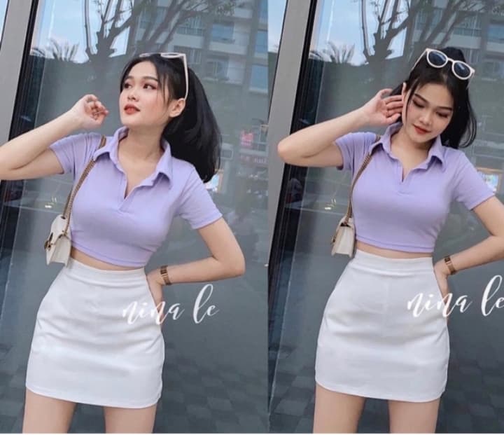 Áo croptop dáng ôm thời trang ulzzang. Áo thun cổ bẻ ngắn tay co giãn thấm hút mùa hè phối đồ đẹp. Áo thun nữ một màu . Áo phông nữ dáng ngăn. Áo kiểu nữ . Kho sỉ