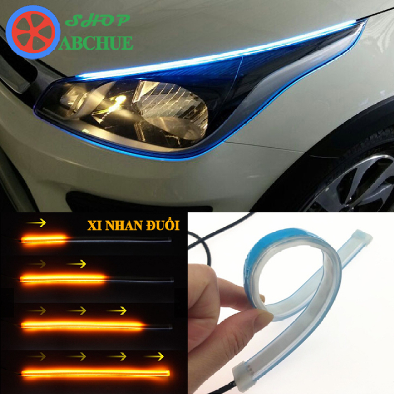 Bộ 2 Đèn Led Mí Ô Tô 45cm Xi Nhan Vàng Chạy Đuổi Silicon Dẻo Chống Nước