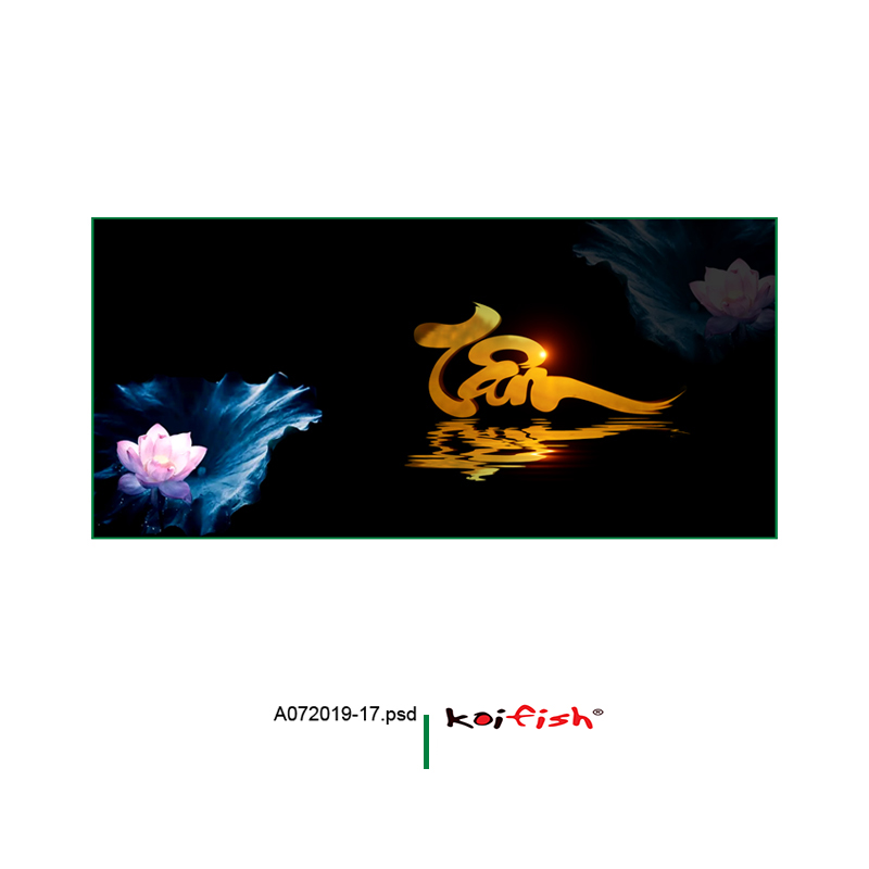 Koifish - Tranh 3d dán bể cá thiết kế theo yêu cầu, A072019-017, chữ "Tâm" đặc biệt ấn tượng