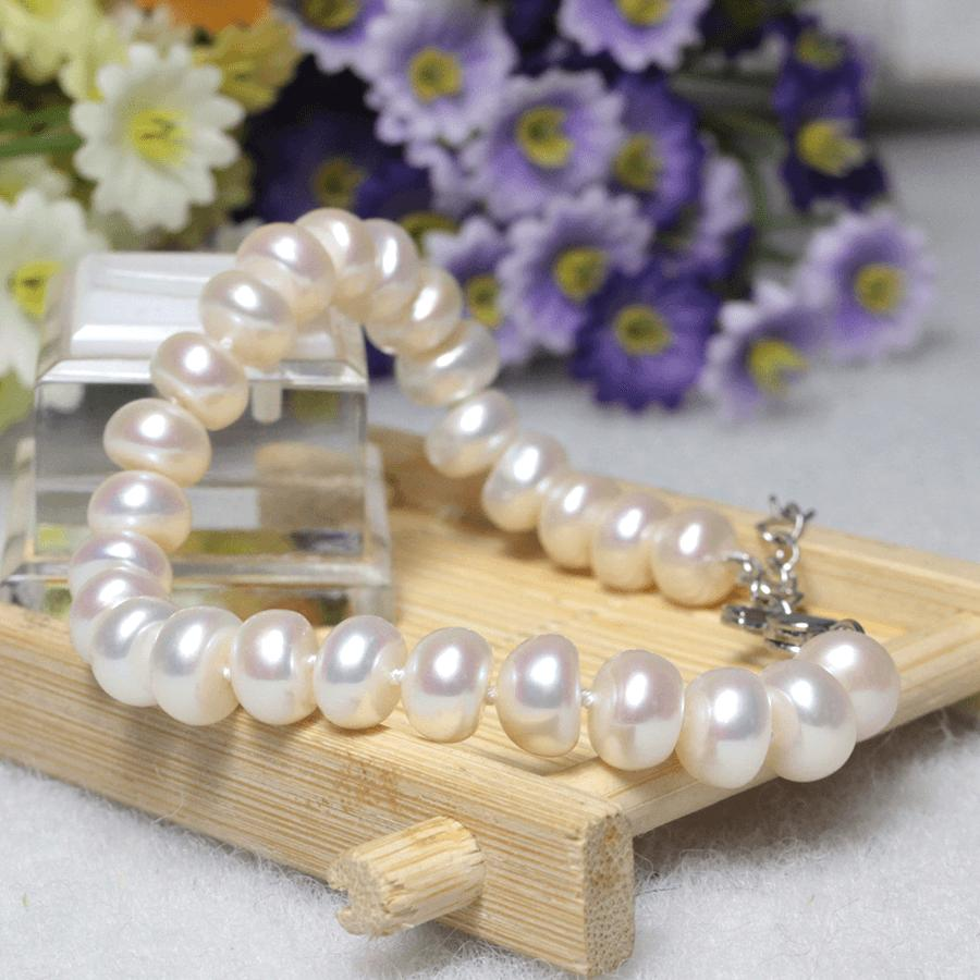 Lắc Tay Ngọc Trai Nước Ngọt Tự Nhiên cỡ hạt 8 ly có 2 màu trắng tím - L0408 - Bảo Ngọc Jewelry