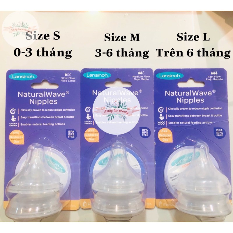 Núm ti bình sữa Lansinoh size S/M/L
