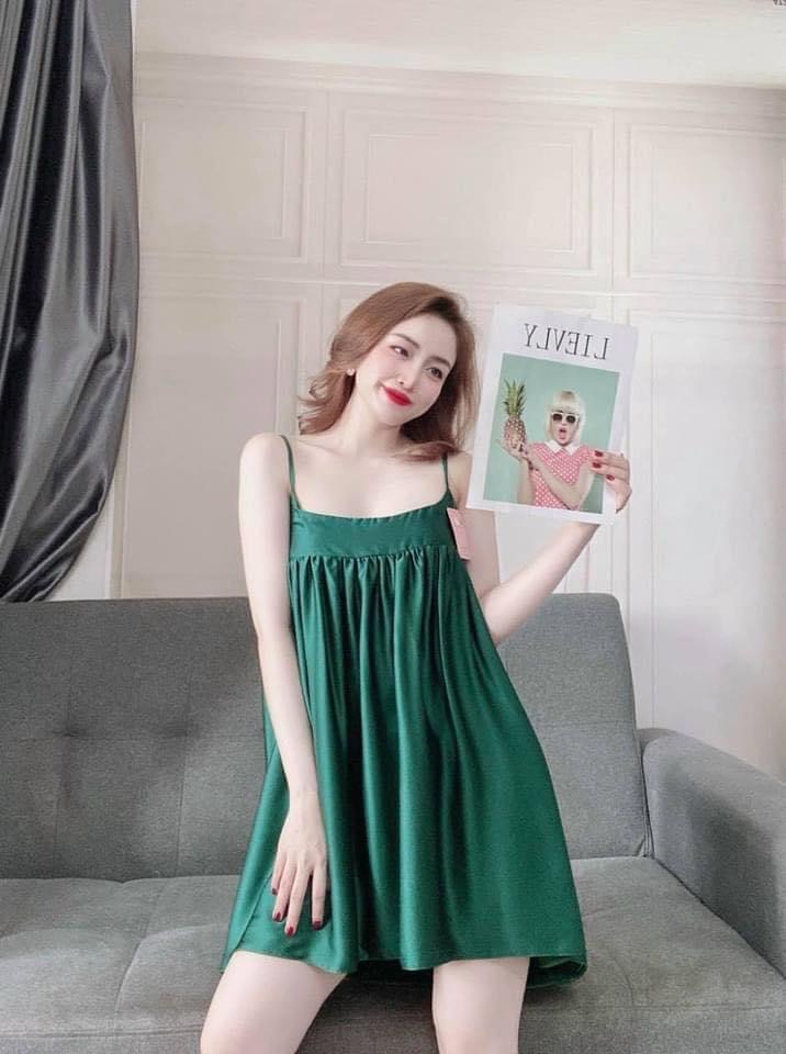 [HCM]Đầm mặc nhà hot nhất lụa satin  xòe 2 dây gợi cảm