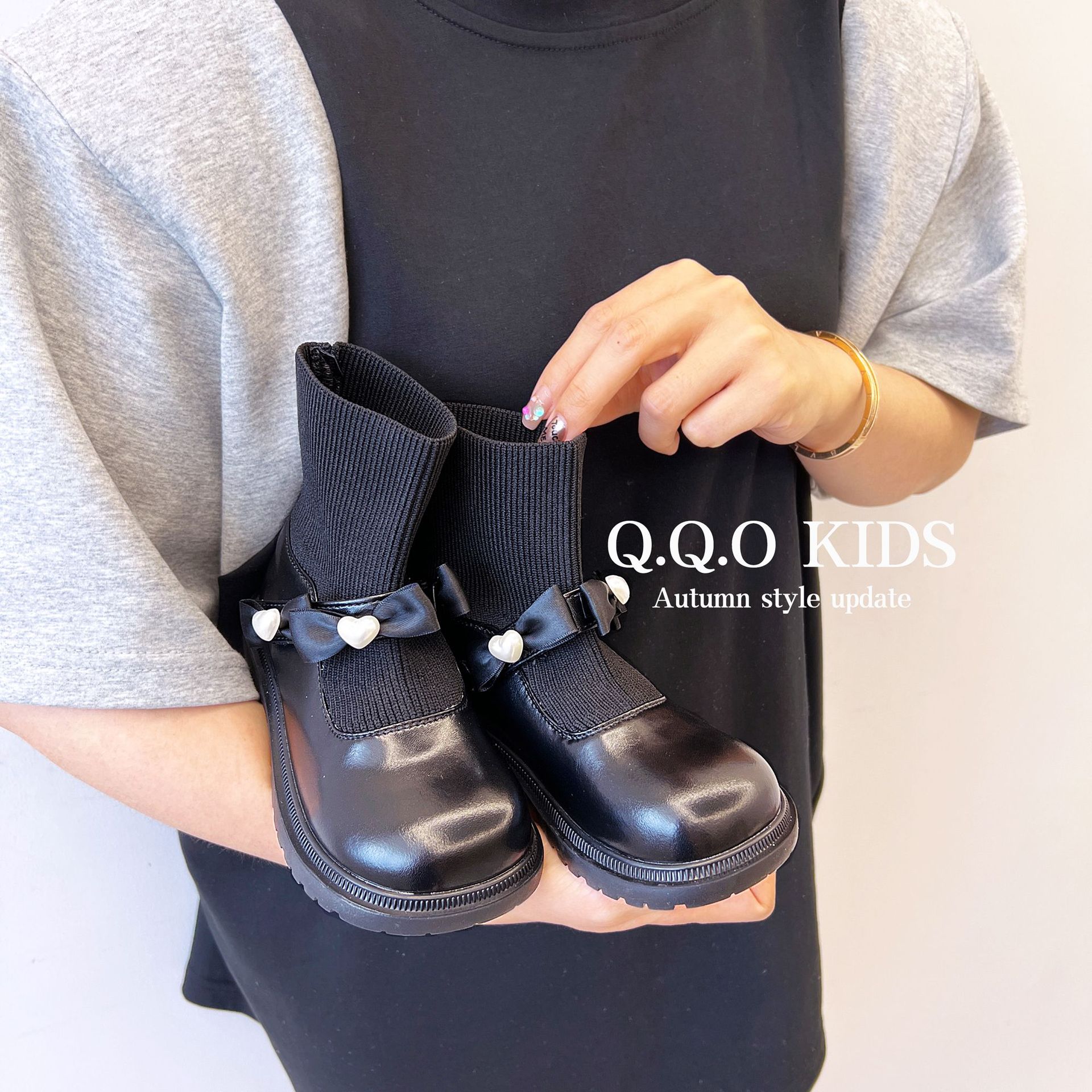 Giày boot bé gái cổ chun đính nơ công chúa, bốt bé gái da pu đế mềm