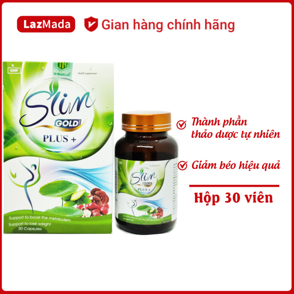 Viên uống giảm cân SLIM Gold Plus - Thành phần thảo dược tự nhiên - Giúp giảm béo hiệu quả - Hộp 30 viên chuẩn GMP nhập khẩu