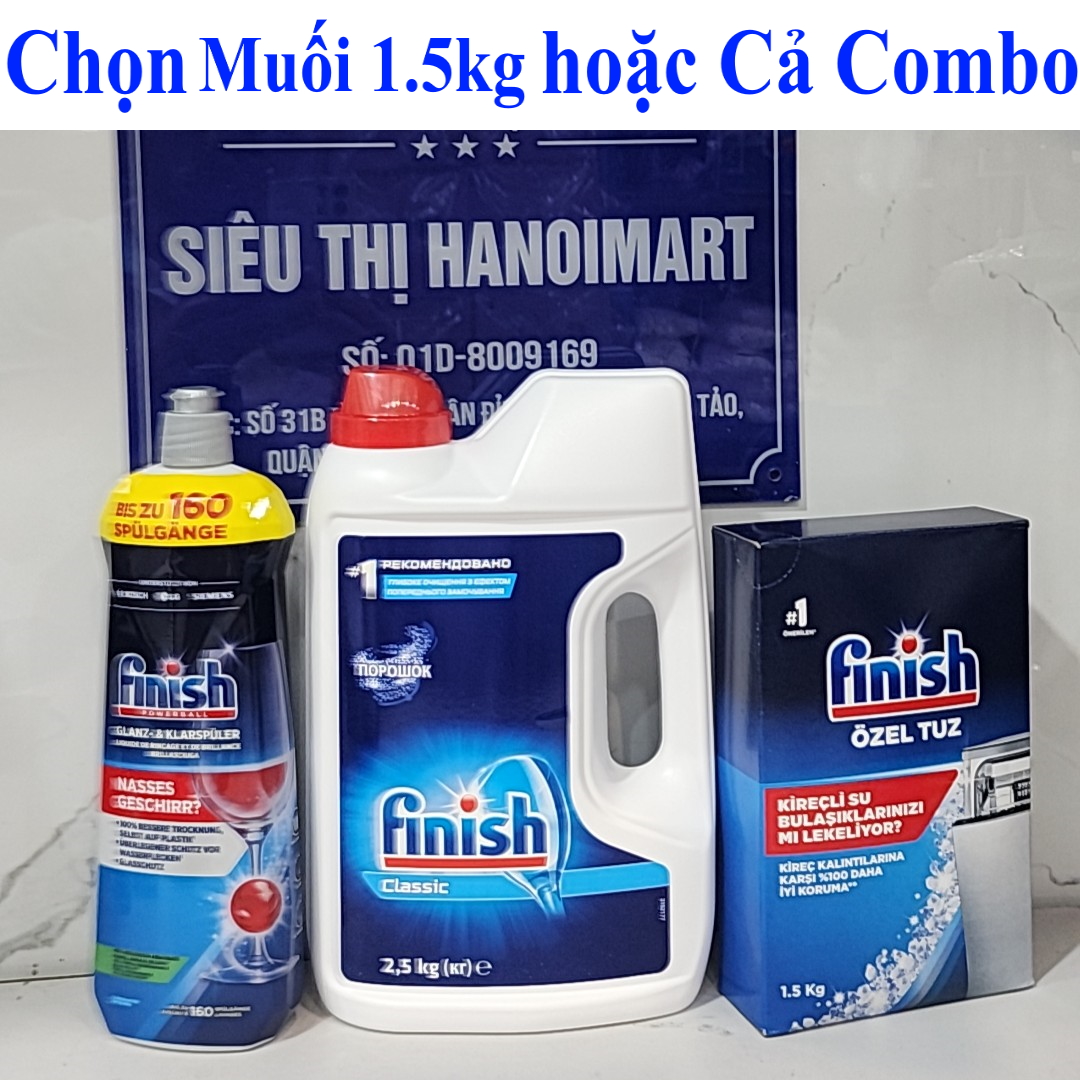 Combo Muối rửa bát Finish 1.5kg hoăc 2.5kg Bột rửa bát Finish hoặc nước làm bóng finish 800ml