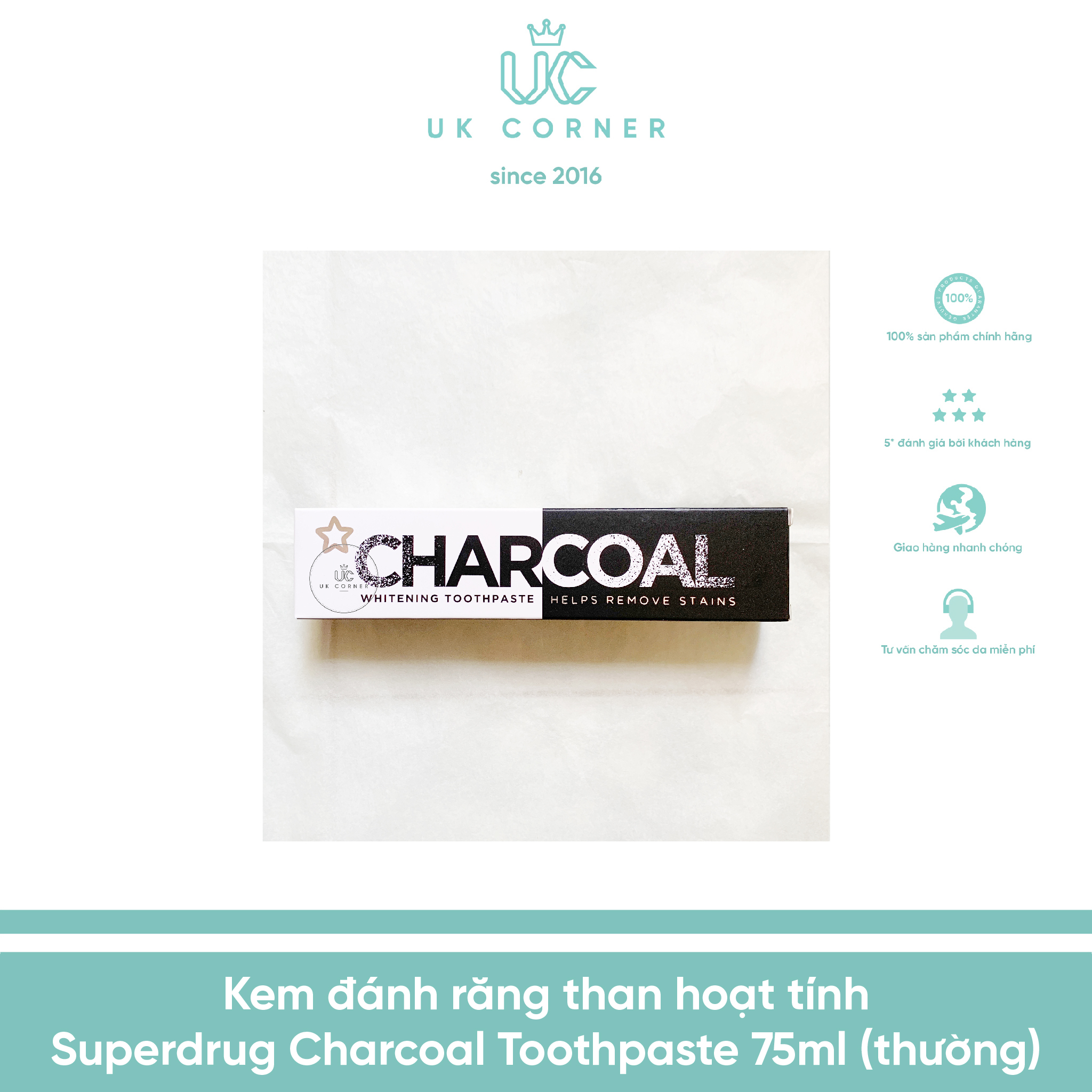 Kem đánh răng than hoạt tính Superdrug Charcoal Toothpaste - Đen (thường) 75ml