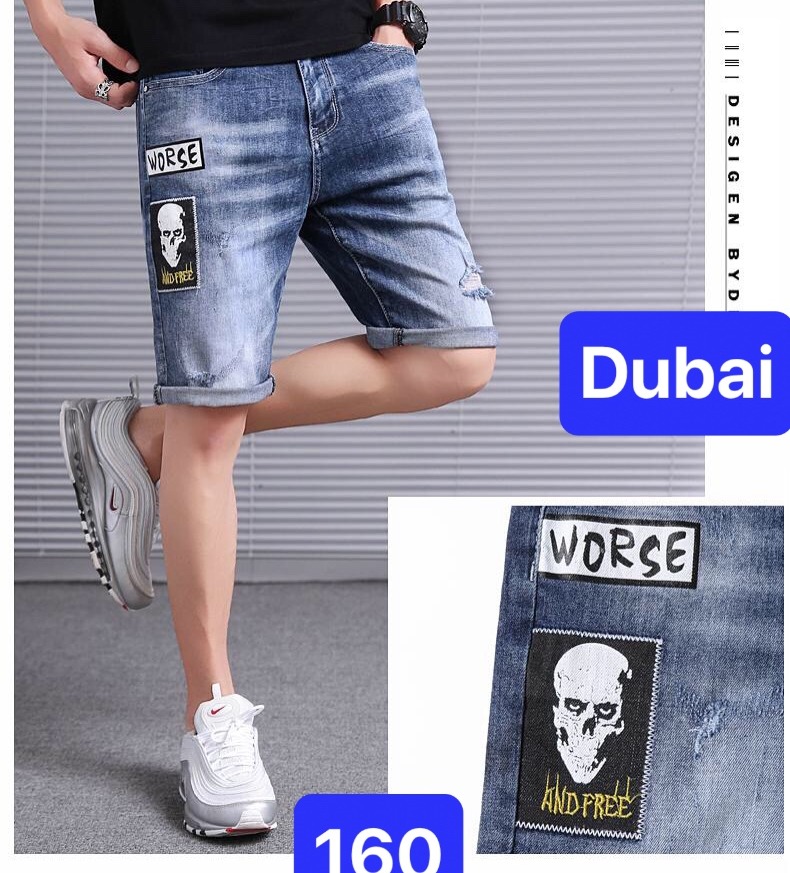 QUẦN SỌT SHORT LỬNG JEAN NAM CHẤT BÒ XANH THÊU ĐẦU LÂU TREND HÈ NHẬT BẢN CAO CẤP DB-160 DUBAI FASHION