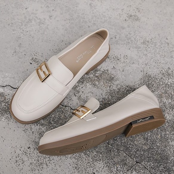 Giày Loafer Nữ Da Mềm Đế 3cm Màu Đen và Kem