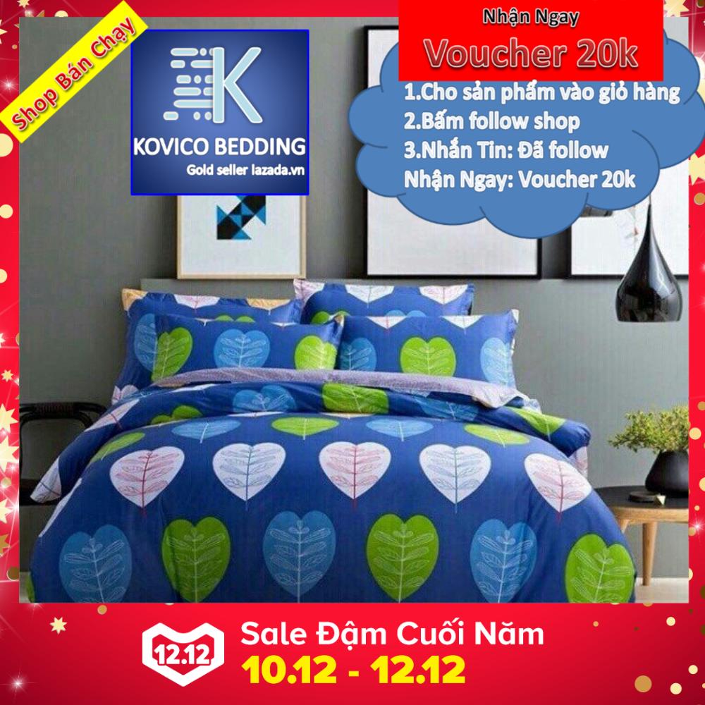 (FreeShip MAX) Bộ ga bọc Lá Tim Xanh