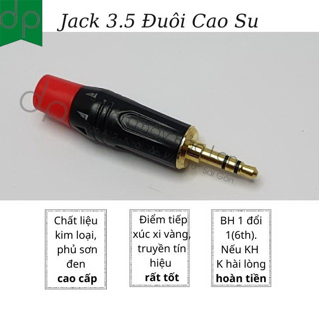 Jack 3.5mm chân đồng, jack 3 ly đuôi cao su màu đỏ và đen