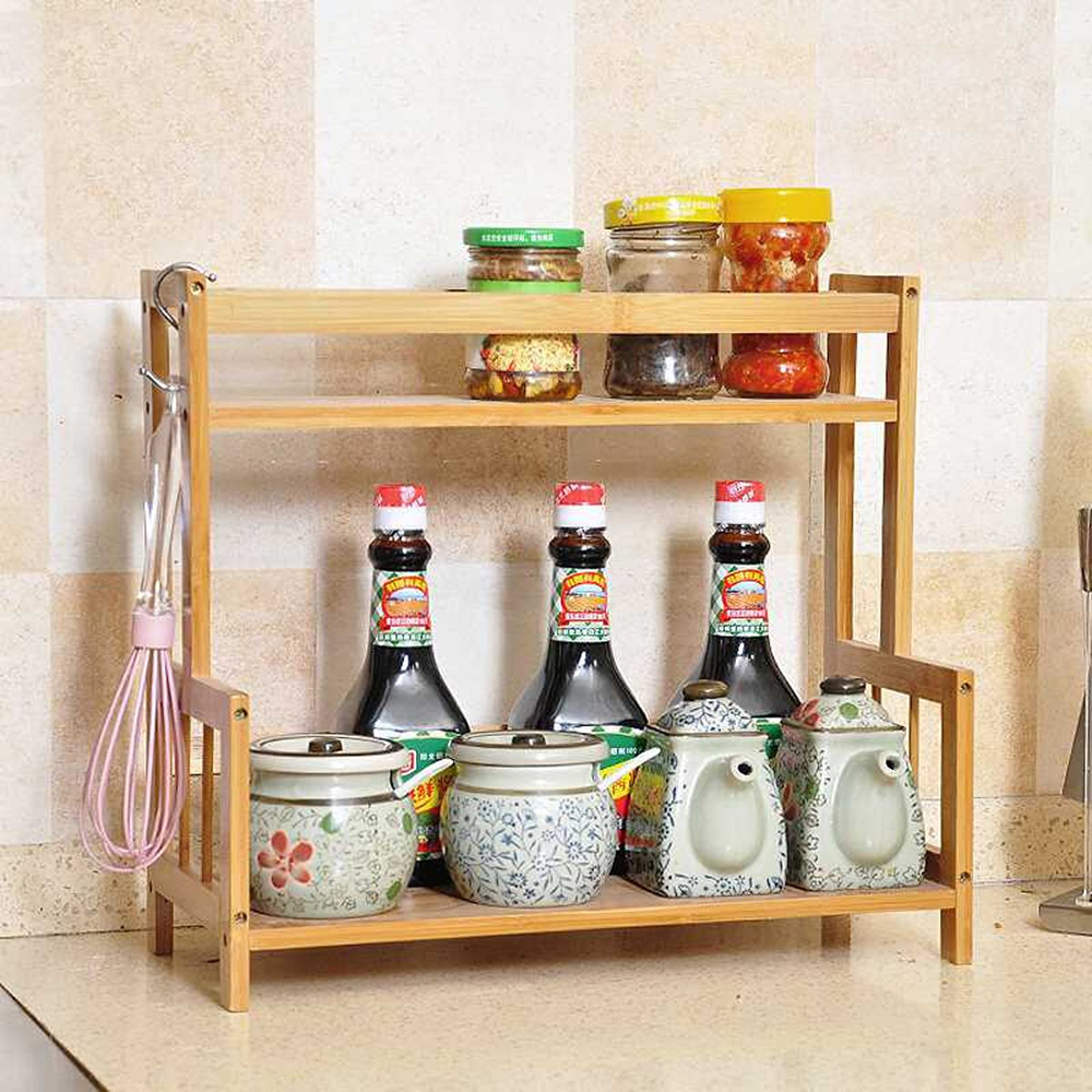 KỆ GIA VỊ GỖ THÔNG 2 TẦNG ĐA NĂNG