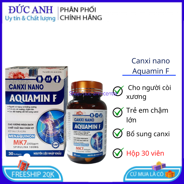 Viên uống canxi nano aquamin F cho người loãng xương , trẻ em còi xương, chậm lớn , giúp bổ sung canxi – hộp 30 viên