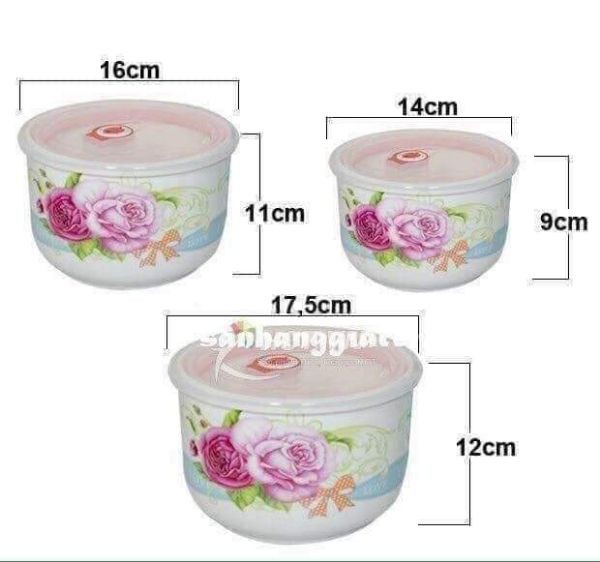 Bộ 3 bát sứ có nắp hút chân không cao cấp