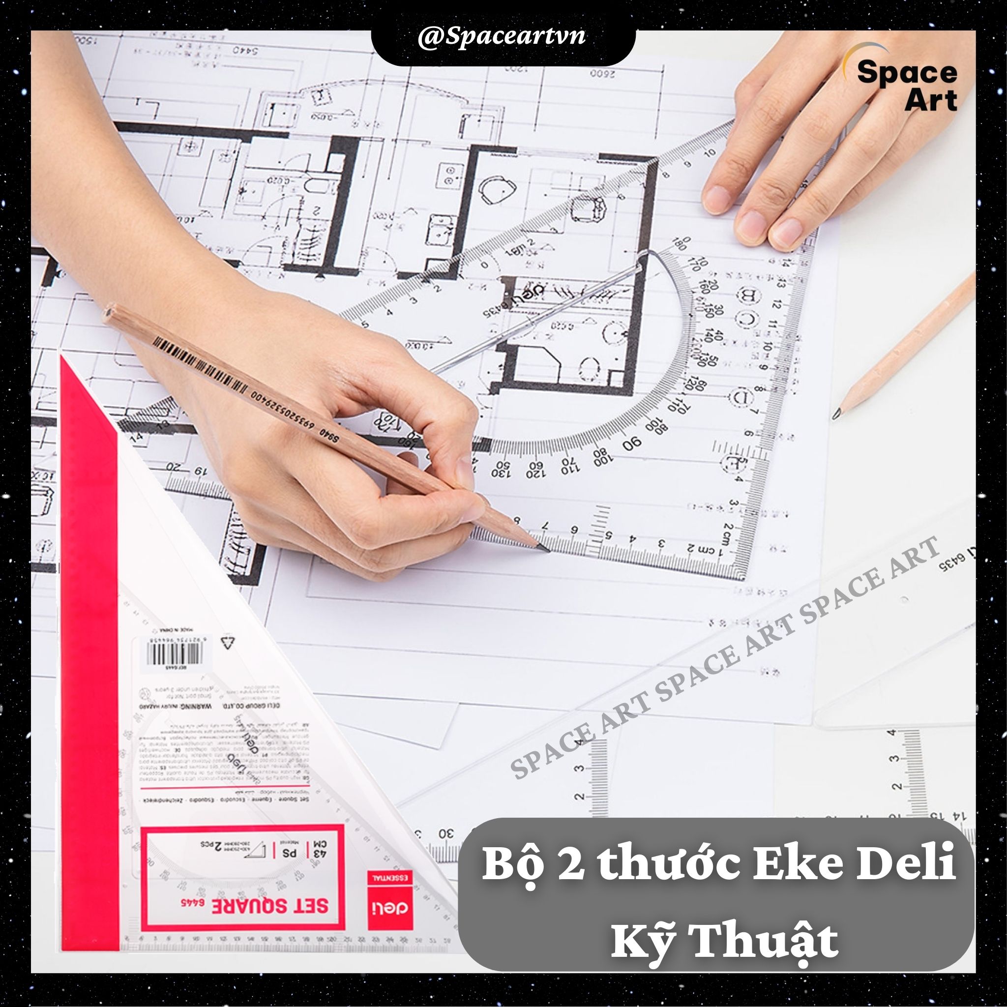 Bộ Thước Vẽ kỹ Thuật Eke DELI Lớn (Bộ 2 Cây)