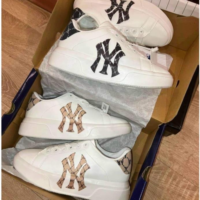 Giày thể thao nam nữ MLB NY màu trắng chữ đen Full Box - Giày NY độn đế tăng chiều cao nam nữ cao cấp hot trend 2022