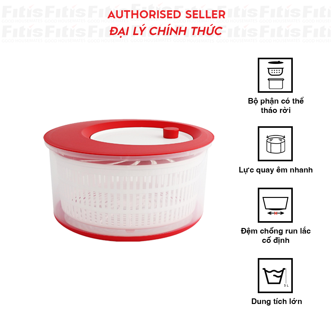 Rổ Quay Rau Fitis Nora Salad Spinner - 5 Lít