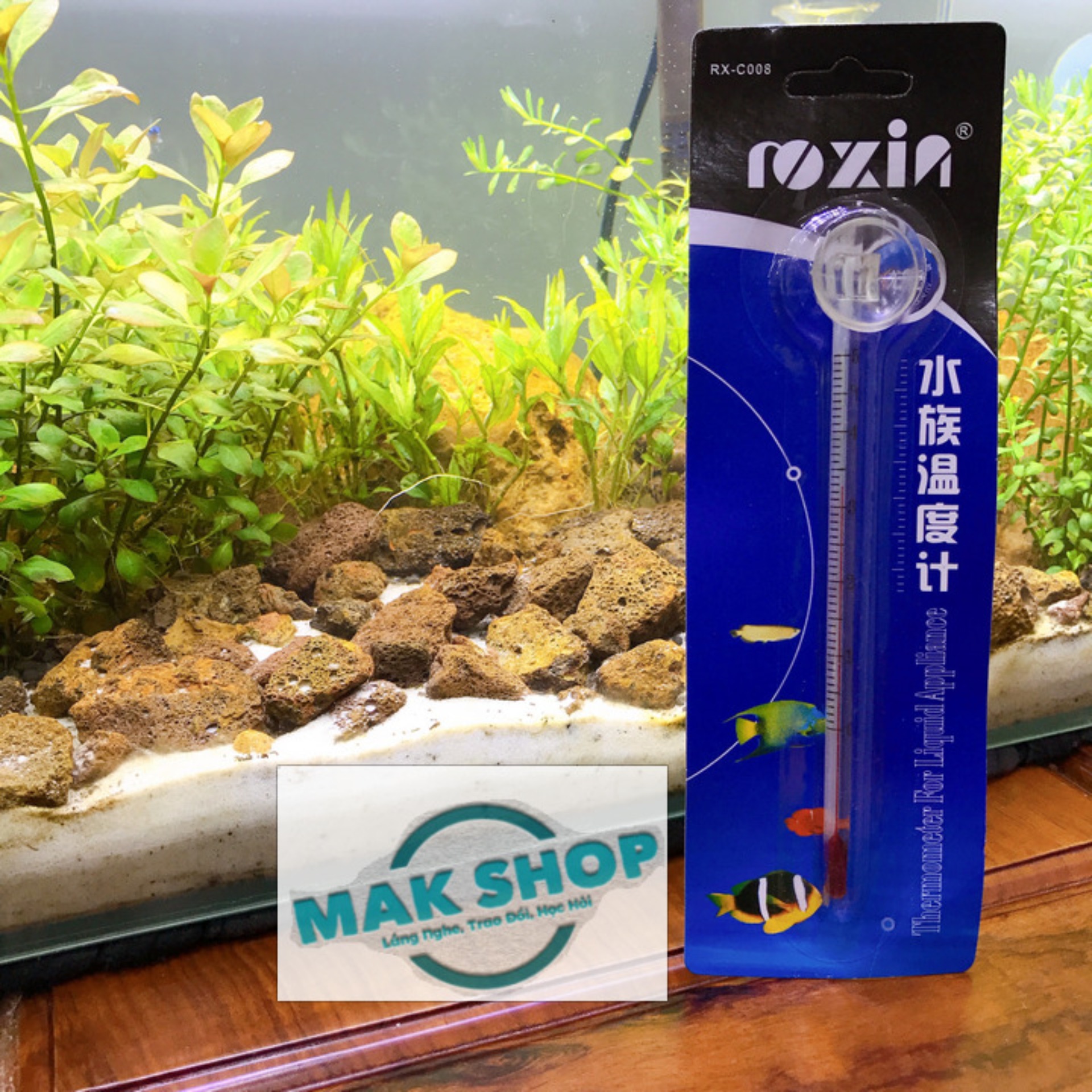Nhiệt Kế Thủy Ngân RoXin Cho Hồ Cá Cảnh, Dụng Cụ Đo Nhiệt Độ hồ Cá, Vừa Trang Trí, Tinh Tế, Khoa Học