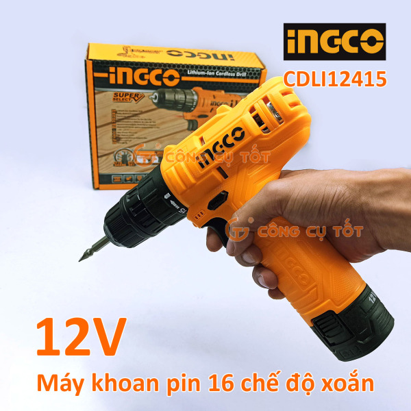 Máy khoan pin 12V INGCO CDLI12415 kèm pin sạc 16 chế độ mô men xoắn 20Nm