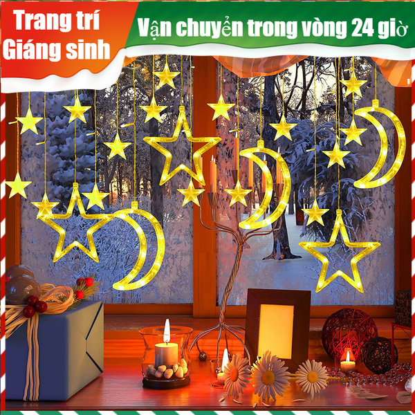 Bảng giá đèn led trang trí tết  Rèm đèn LED hình trăng sao 4M, 8 chế độ chiếu sáng, phù hợp trang trí trong nhà, ngoài vườn, hôn lễ, tiệc…