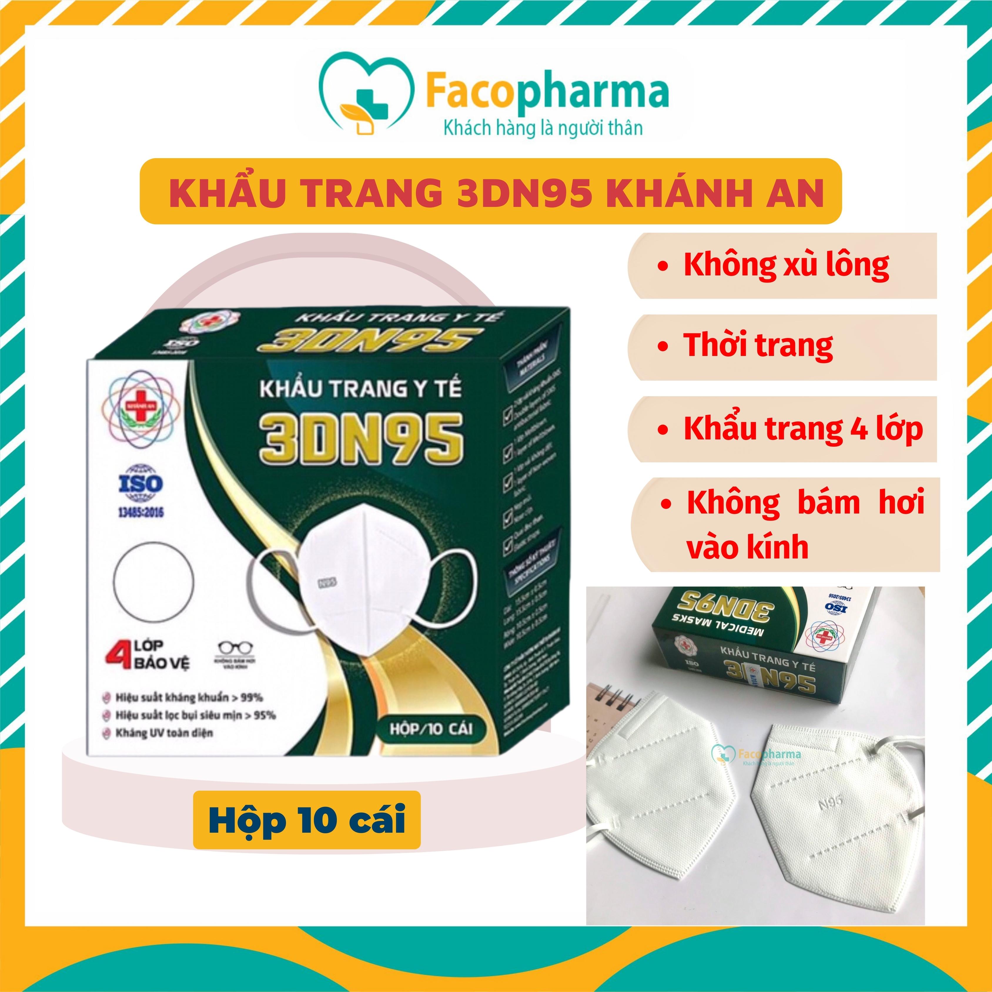 Khẩu trang 3D mask Khánh An quai thun chính hãng 4 lớp kháng khuẩn chống bụi mịn 3DN95 Khánh An hộp 10 cái