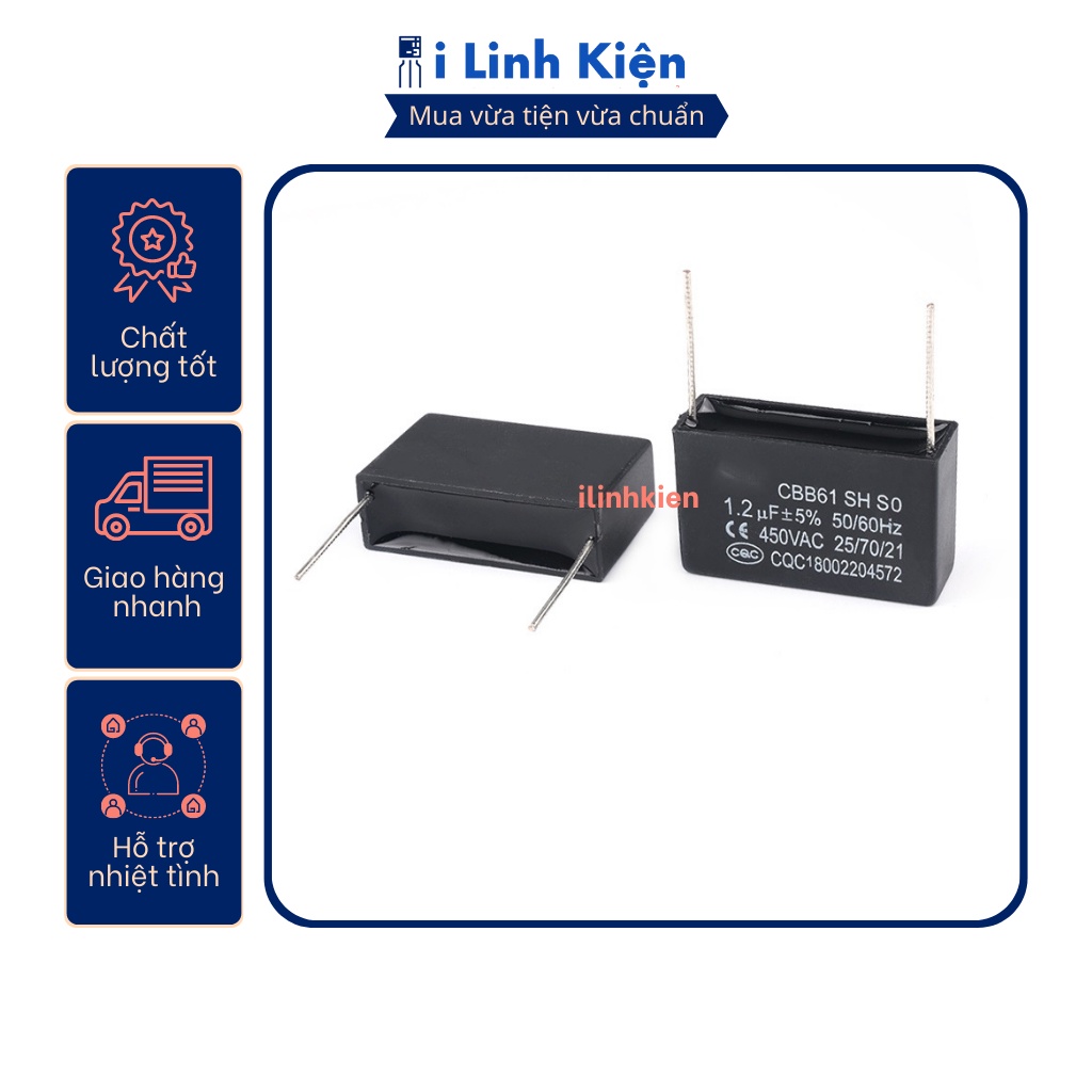 Tụ quạt 1uF-5uF 450VAC chân hàn mạch PCB CBB61